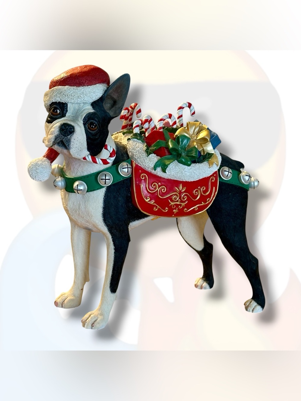 Danbury Mint “Happy Howl-days!” Boston Terrier Santa Christmas Sculpture